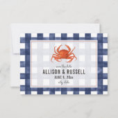 Blue Gingham Crab Rustic Wedding Save the Date (Voorkant)