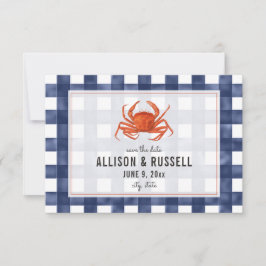 Blue Gingham Crab Rustic Wedding Save the Date