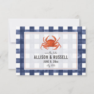 Blue Gingham Crab Rustic Wedding Save the Date