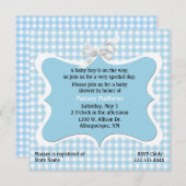  Blue Gingham Custom Baby shower Kaart (Voorkant / Achterkant)