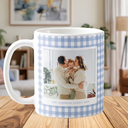 Blue Gingham Custom Photo Koffiemok