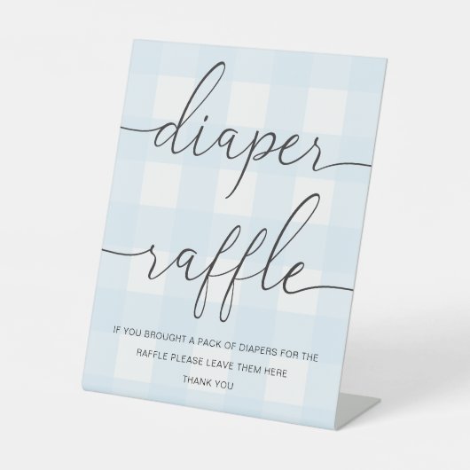 Blue Gingham Diaper Raffle Reclamebord Met Voetstuk (Voorkant)