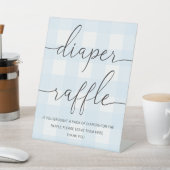 Blue Gingham Diaper Raffle Reclamebord Met Voetstuk (Insitu)