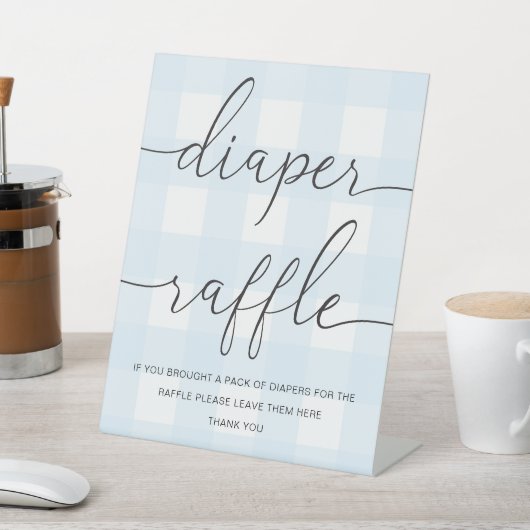 Blue Gingham Diaper Raffle Reclamebord Met Voetstuk (Insitu)
