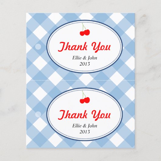 Blue gingham diy bruiloft cadeautas hang label op flyer (Voorkant)