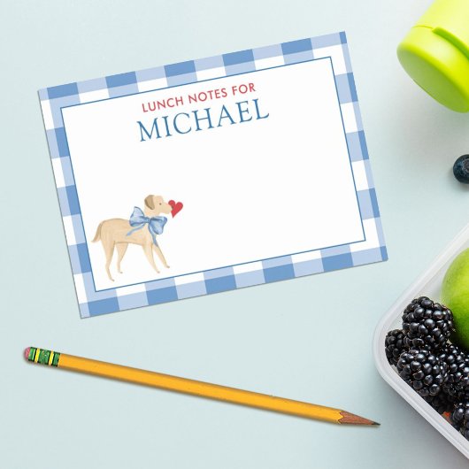 Blue Gingham Dog met Bow Kinder aangepaste lunchbo Post-it® Notes