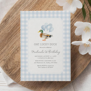 Blue Gingham Duck 1e verjaardag Kaart
