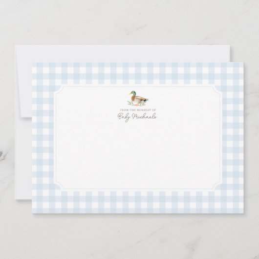 Blue Gingham Duck Baby shower bedankkaart (Voorkant)
