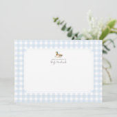 Blue Gingham Duck Baby shower bedankkaart (Staand voorkant)