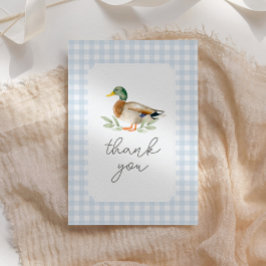 Blue Gingham Duck Baby shower Bedankkaart