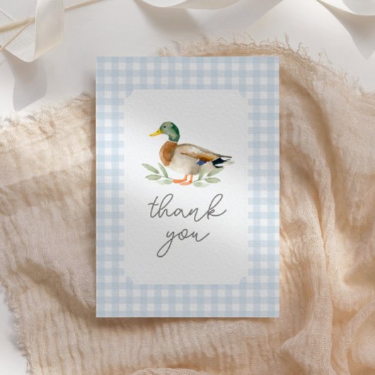 Blue Gingham Duck Baby shower Bedankkaart