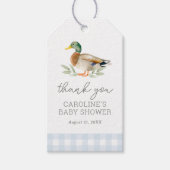 Blue Gingham Duck Baby shower Cadeaulabel (Voorkant)