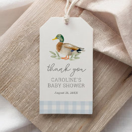 Blue Gingham Duck Baby shower Cadeaulabel