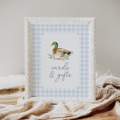 Blue Gingham Duck Baby shower Kaarten en geschenke Poster