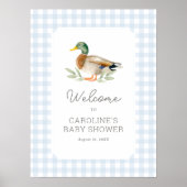Blue Gingham Duck Baby shower Welkomstbord Poster (Voorkant)