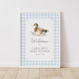 Blue Gingham Duck Baby shower Welkomstbord Poster