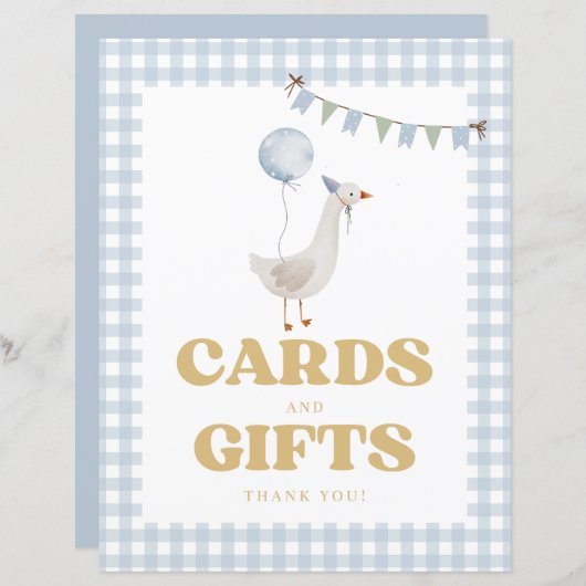Blue Gingham Een Gekke Goose Kaarten en Geschenken (Voorkant / Achterkant)