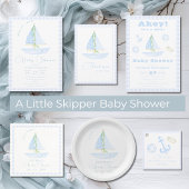Blue Gingham Een kleine schipper Modern Baby showe Bedankkaart
