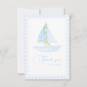 Blue Gingham Een kleine schipper Modern Baby showe Bedankkaart (Voorkant)