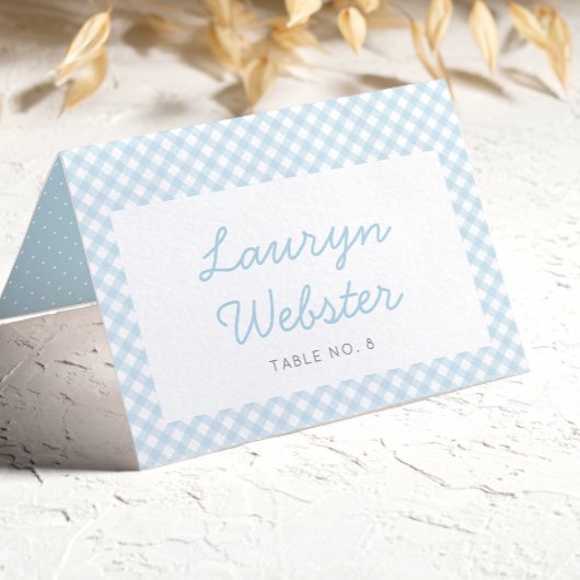Blue gingham eenvoudige jongen baby shower plaats kaart