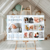 Blue Gingham Eerste Verjaardag Foto Milestone Poster