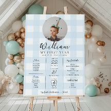 Blue Gingham eerste verjaardag mijlpaal tijdlijn