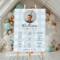 Blue Gingham eerste verjaardag mijlpaal tijdlijn