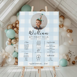 Blue Gingham eerste verjaardag mijlpaal tijdlijn Poster