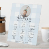 Blue Gingham eerste verjaardag mijlpaal tijdlijn Reclamebord Met Voetstuk (Insitu)