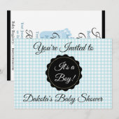 Blue Gingham en Black Boy Baby shower Uitnodiging (Voorkant / Achterkant)