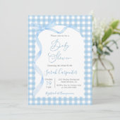 Blue Gingham en Bow Baby shower Boy Invitation Kaart (Staand voorkant)