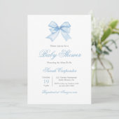 Blue Gingham en Bow Baby shower Boy Invitation Kaart (Staand voorkant)