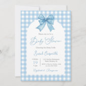 Blue Gingham en Bow Baby shower Boy Kaart (Voorkant)