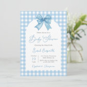 Blue Gingham en Bow Baby shower Boy Kaart (Staand voorkant)