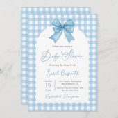 Blue Gingham en Bow Baby shower Boy Kaart (Voorkant / Achterkant)