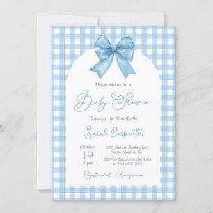 Blue Gingham en Bow Baby shower Boy Kaart