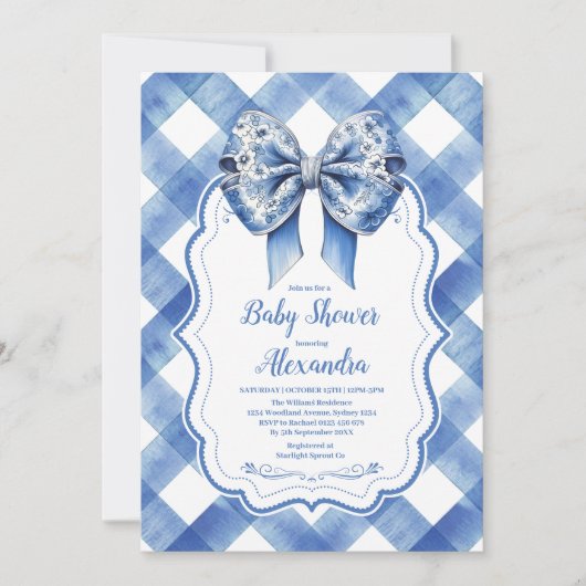 Blue Gingham en Bow Kaart (Voorkant)