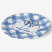 Blue Gingham en Bow Papieren Bordje (Gekanteld)