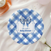 Blue Gingham en Bow Papieren Bordje