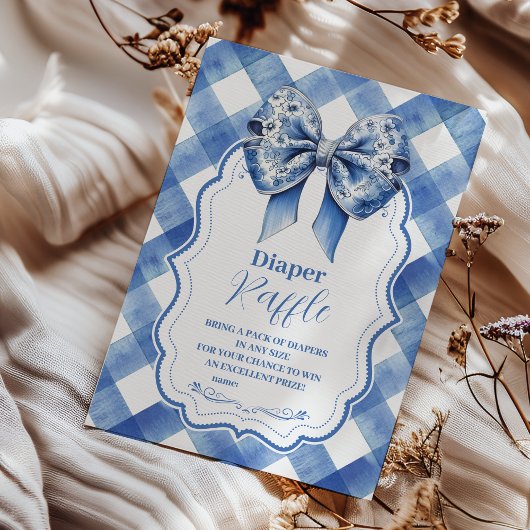 Blue Gingham en Bow Raffle Diapper Enclos Informatiekaartje