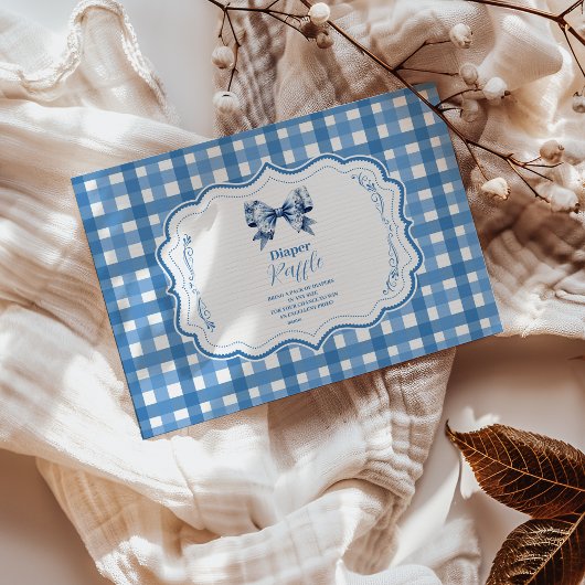 Blue Gingham en Bow Raffle Diapper Informatiekaartje