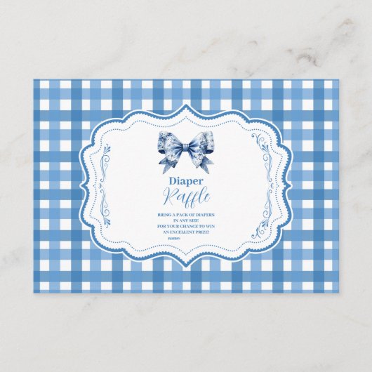 Blue Gingham en Bow Raffle Diapper Informatiekaartje (Voorkant)
