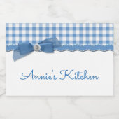 Blue Gingham en Bow Voedselcontainer Etiket (Enkel label)
