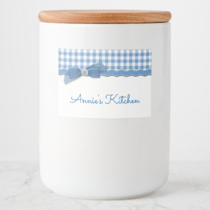 Blue Gingham en Bow Voedselcontainer Etiket