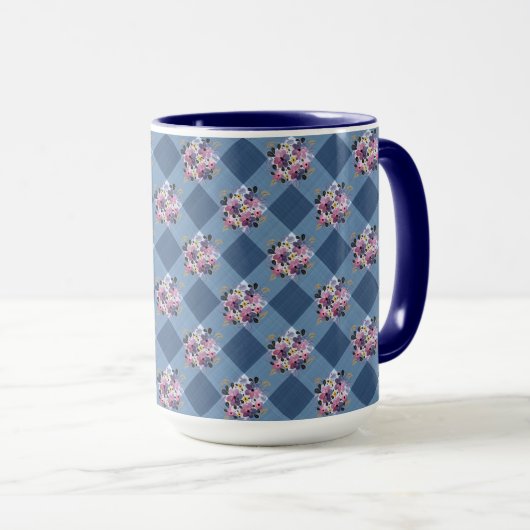 Blue Gingham en Paarse Blue Floral Country Mok (Voorkant rechts)