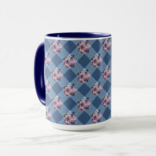 Blue Gingham en Paarse Blue Floral Country Mok (Voorkant links)