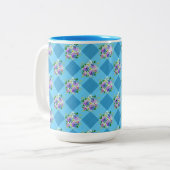 Blue Gingham en Paarse Blue Flowers Land Tweekleurige Koffiemok (Voorkant links)