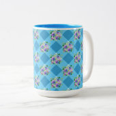 Blue Gingham en Paarse Blue Flowers Land Tweekleurige Koffiemok (Voorkant rechts)