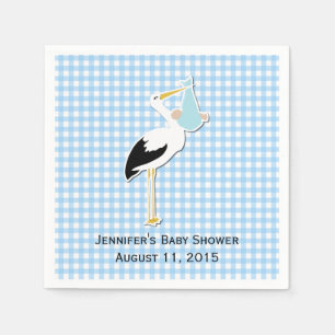 Blue Gingham en Stork Baby shower Papieren servett Servet