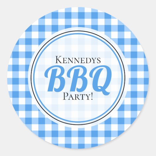 Blue Gingham Family Party BBQ Ronde Sticker (Voorkant)